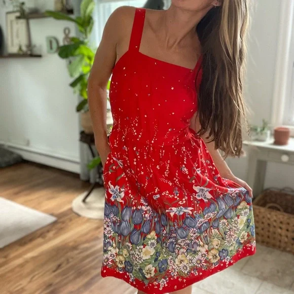 Vintage Dresses | Vintage 70s Floral Midi Dress | Color: Blue/Red | Size: 4 | Pm-87310705'S Closet